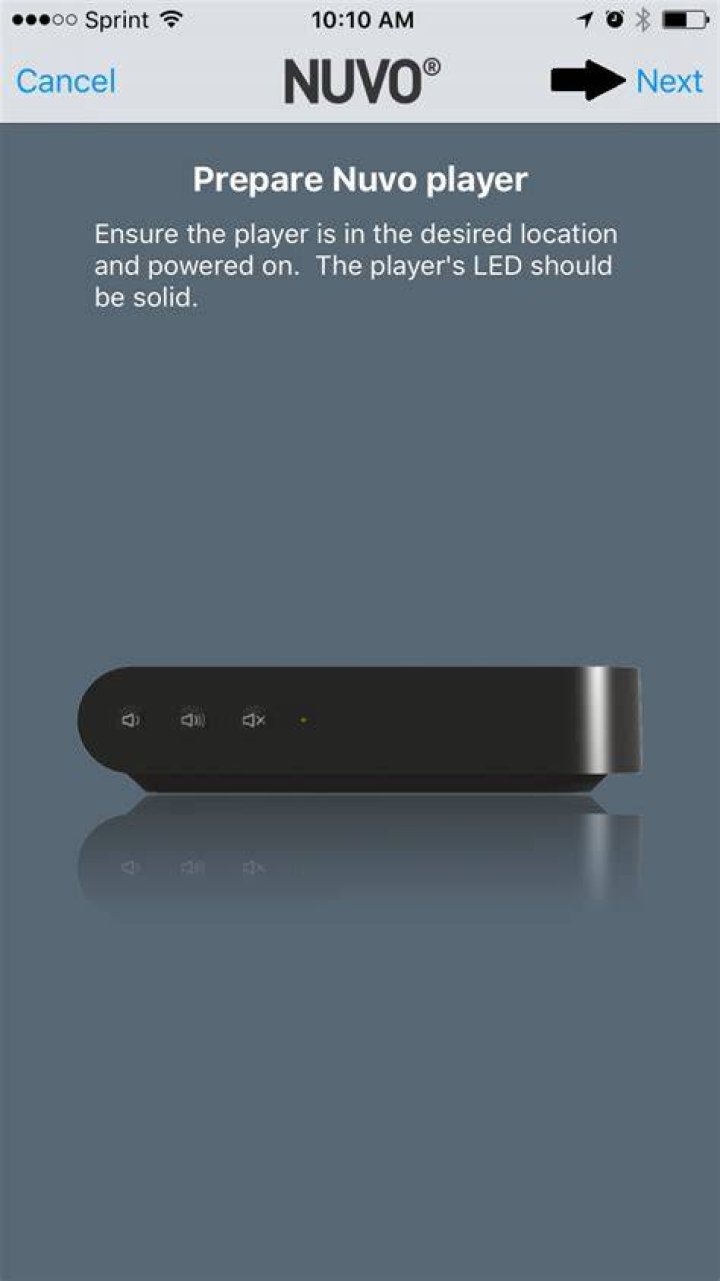 Why does my Nuvo player go to not connected screen?